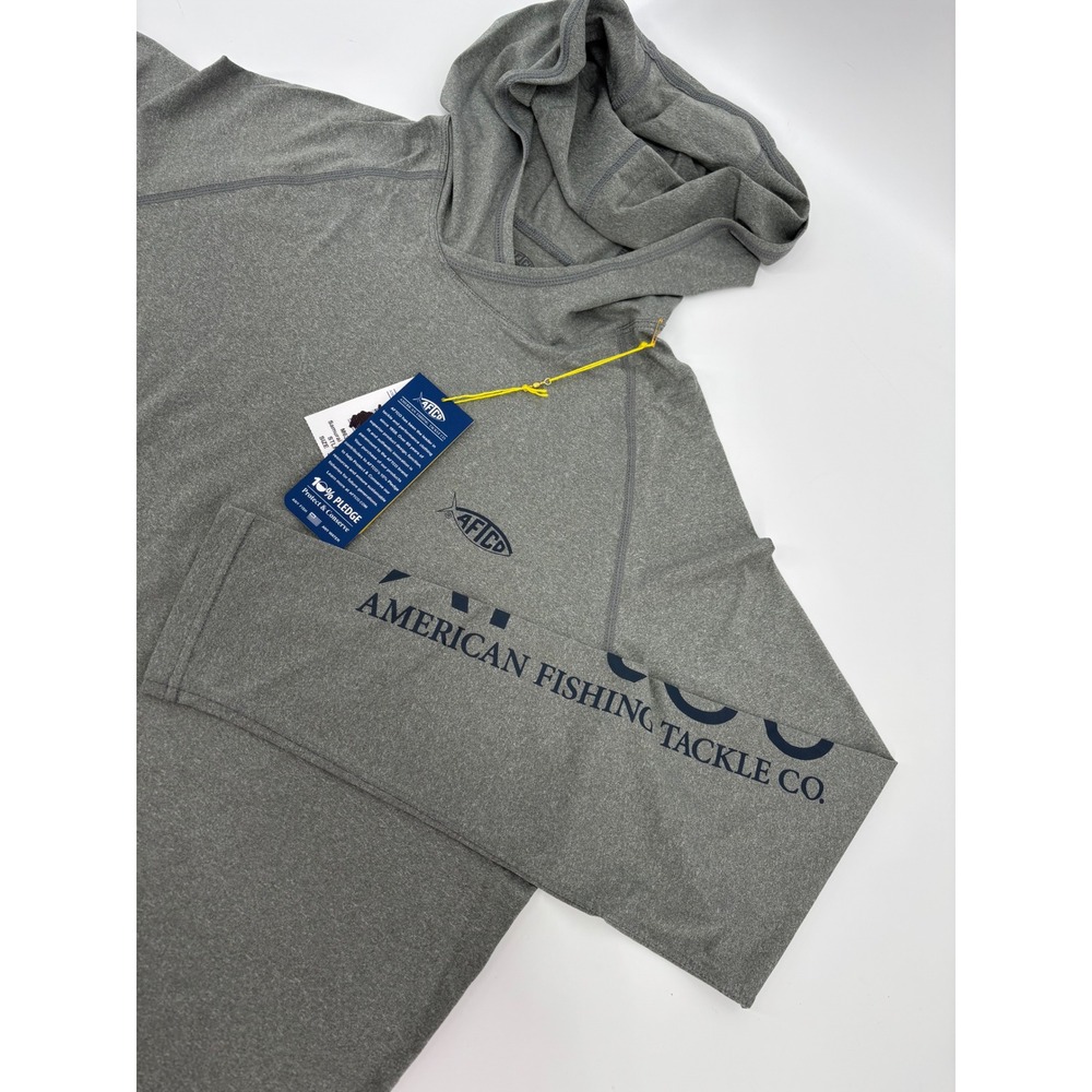 AFTCO Mens Small Gray AFTECH Sun Hoodie Big Bass Tour Performance Fishing Shirt